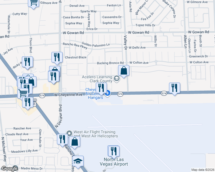 map of restaurants, bars, coffee shops, grocery stores, and more near 3228 Lahontan Street in North Las Vegas