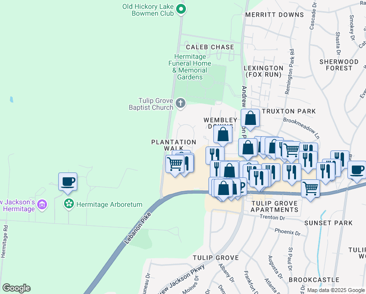 map of restaurants, bars, coffee shops, grocery stores, and more near 4108 Meadowgreen Drive in Nashville