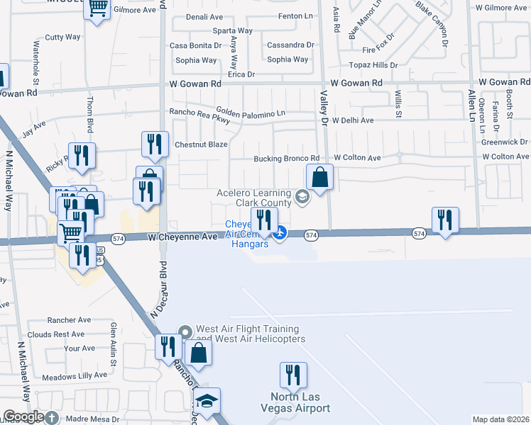 map of restaurants, bars, coffee shops, grocery stores, and more near 3232 Lunar Crater Street in North Las Vegas