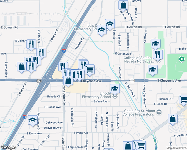 map of restaurants, bars, coffee shops, grocery stores, and more near 3232 Figler Court in North Las Vegas