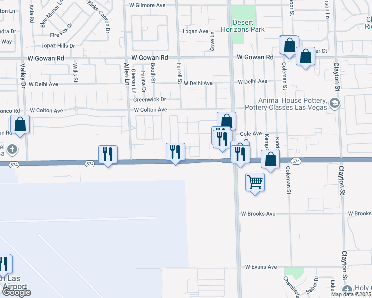 map of restaurants, bars, coffee shops, grocery stores, and more near 3260 Fountain Falls Way in North Las Vegas