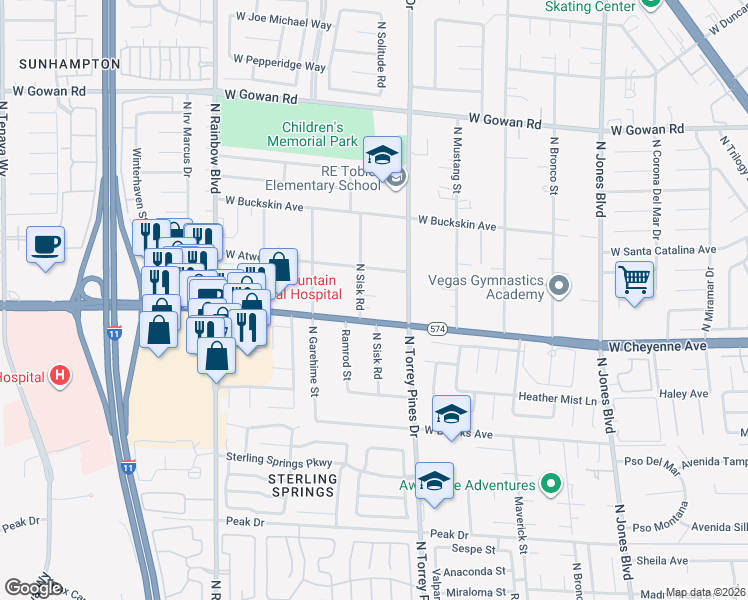 map of restaurants, bars, coffee shops, grocery stores, and more near 3264 North Sisk Road in Las Vegas