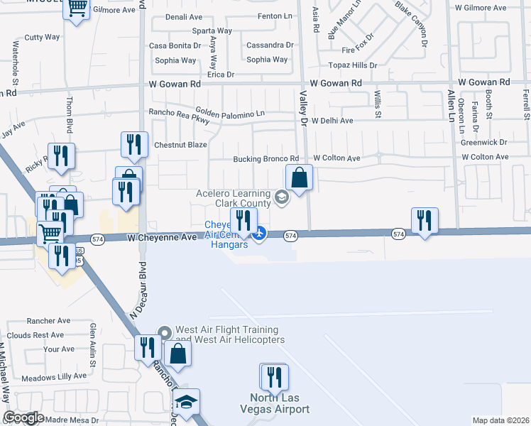 map of restaurants, bars, coffee shops, grocery stores, and more near 4413 Ranch Foreman Road in North Las Vegas