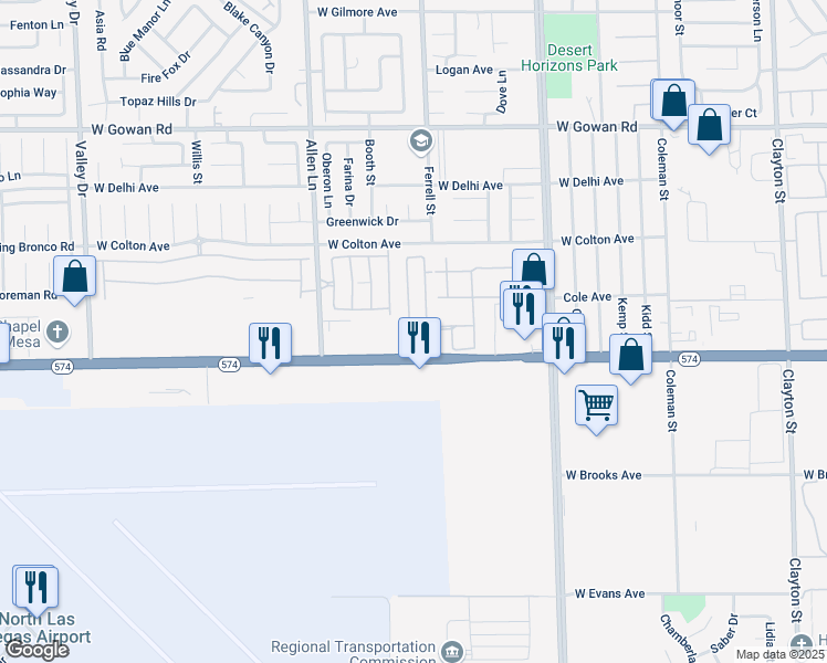 map of restaurants, bars, coffee shops, grocery stores, and more near 3236 Cheyenne Gardens Way in North Las Vegas