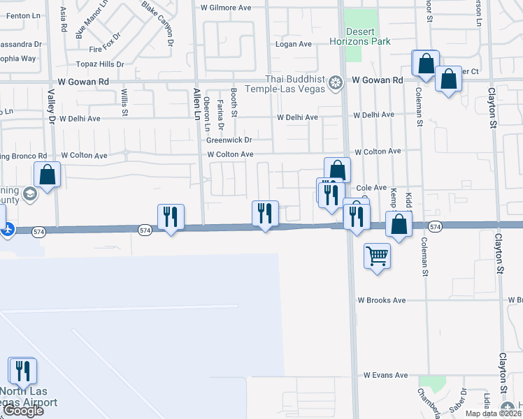map of restaurants, bars, coffee shops, grocery stores, and more near 3236 Cheyenne Gardens Way in North Las Vegas