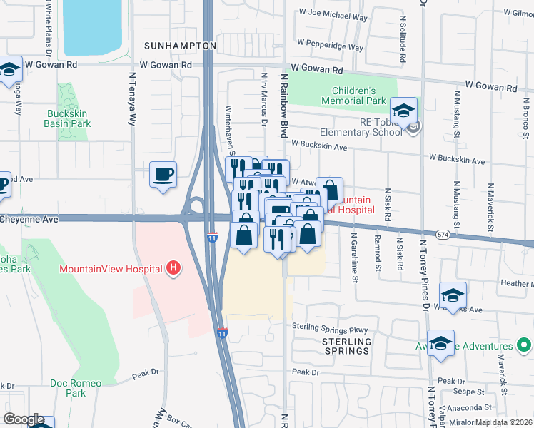 map of restaurants, bars, coffee shops, grocery stores, and more near 6720 W Cheyenne Ave in Las Vegas