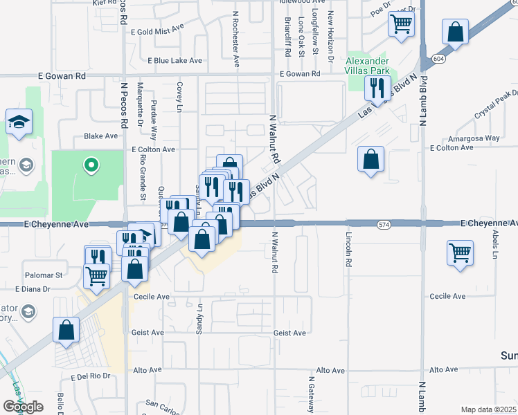 map of restaurants, bars, coffee shops, grocery stores, and more near 3330 Las Vegas Boulevard North in Las Vegas