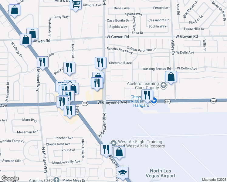 map of restaurants, bars, coffee shops, grocery stores, and more near 3226 North Decatur Boulevard in Las Vegas
