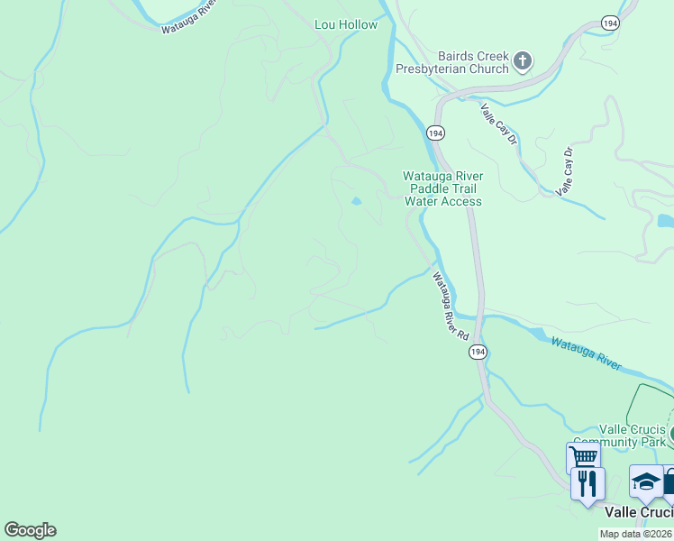map of restaurants, bars, coffee shops, grocery stores, and more near 231 Mantera Ridge in Valle Crucis
