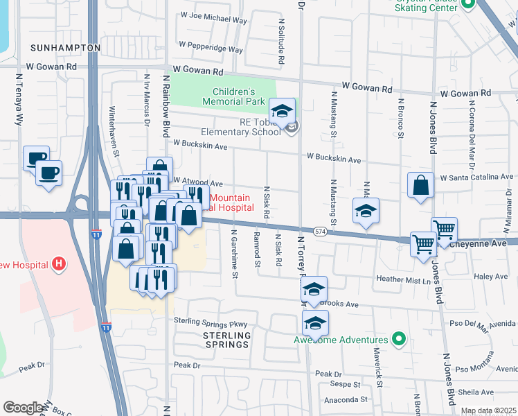 map of restaurants, bars, coffee shops, grocery stores, and more near 3264 North Sisk Road in Las Vegas