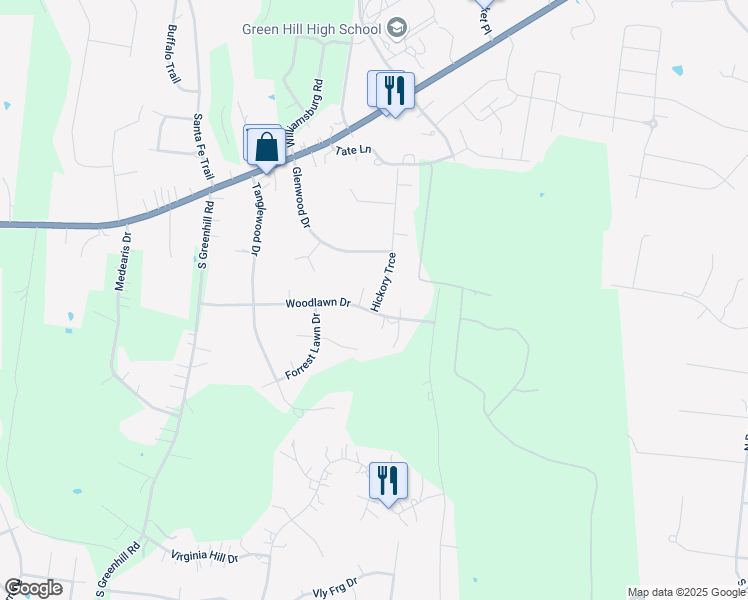 map of restaurants, bars, coffee shops, grocery stores, and more near 103 Hickory Trace in Mt. Juliet