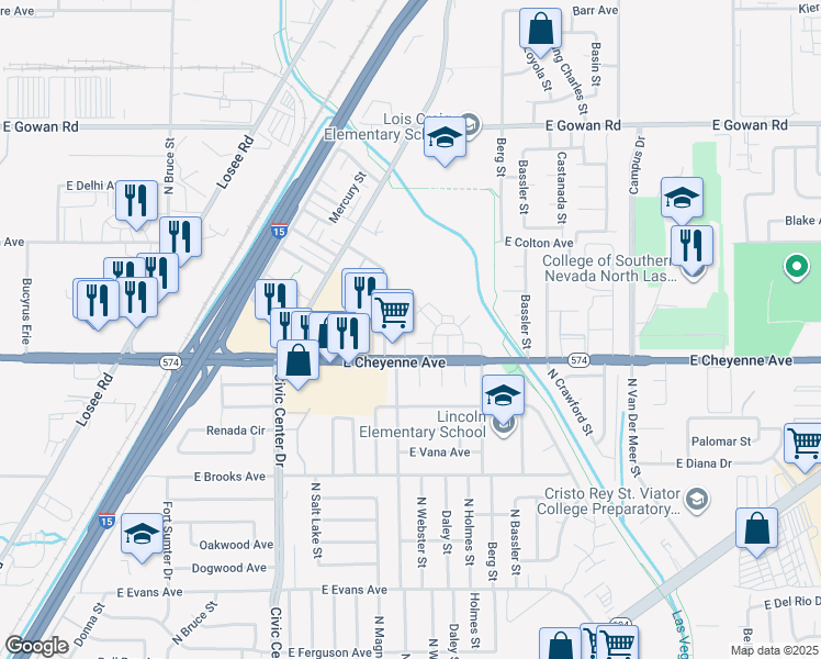 map of restaurants, bars, coffee shops, grocery stores, and more near 3232 Figler Court in North Las Vegas