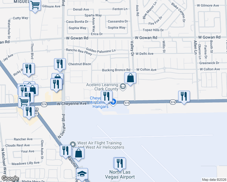 map of restaurants, bars, coffee shops, grocery stores, and more near 3240 Lahontan Street in North Las Vegas