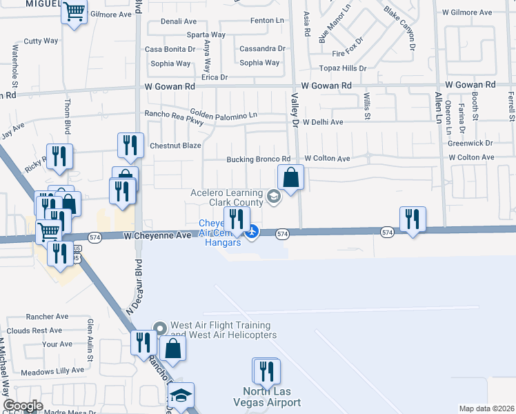map of restaurants, bars, coffee shops, grocery stores, and more near 4413 Ranch Foreman Road in North Las Vegas