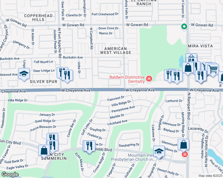 map of restaurants, bars, coffee shops, grocery stores, and more near 9080 West Cheyenne Avenue in Las Vegas