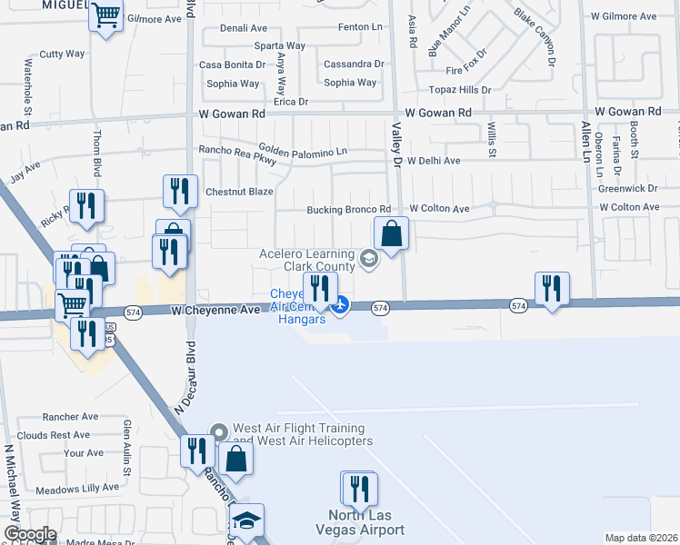 map of restaurants, bars, coffee shops, grocery stores, and more near 3240 Lahontan Street in North Las Vegas