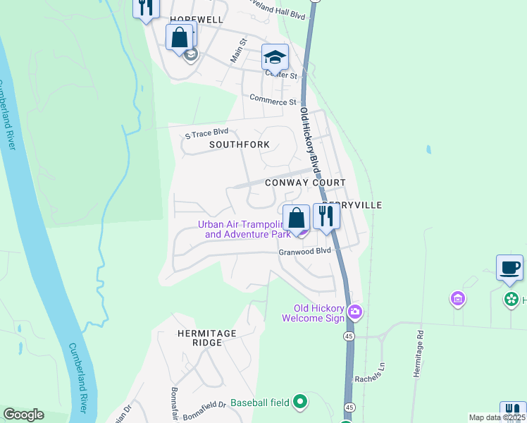 map of restaurants, bars, coffee shops, grocery stores, and more near 628 Hardin Shire Drive in Nashville