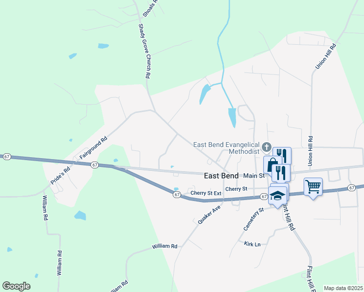 map of restaurants, bars, coffee shops, grocery stores, and more near 236 Fairground Road in East Bend