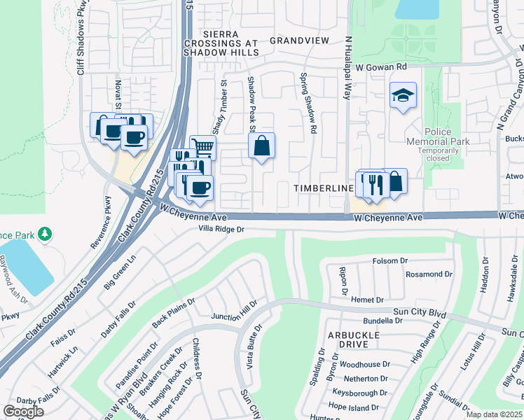map of restaurants, bars, coffee shops, grocery stores, and more near 3201 Ridgecliff Street in Las Vegas