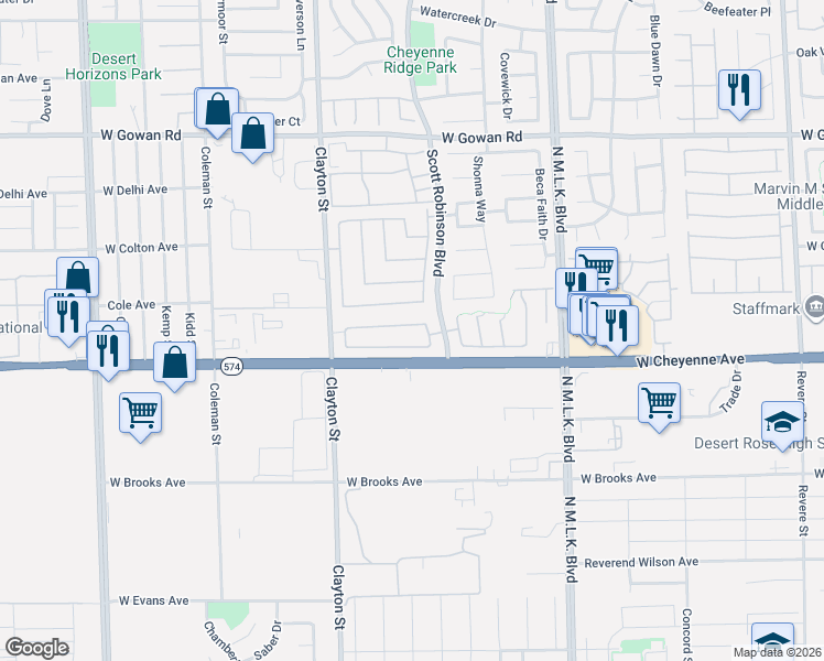 map of restaurants, bars, coffee shops, grocery stores, and more near 1816 Soto Lane in North Las Vegas