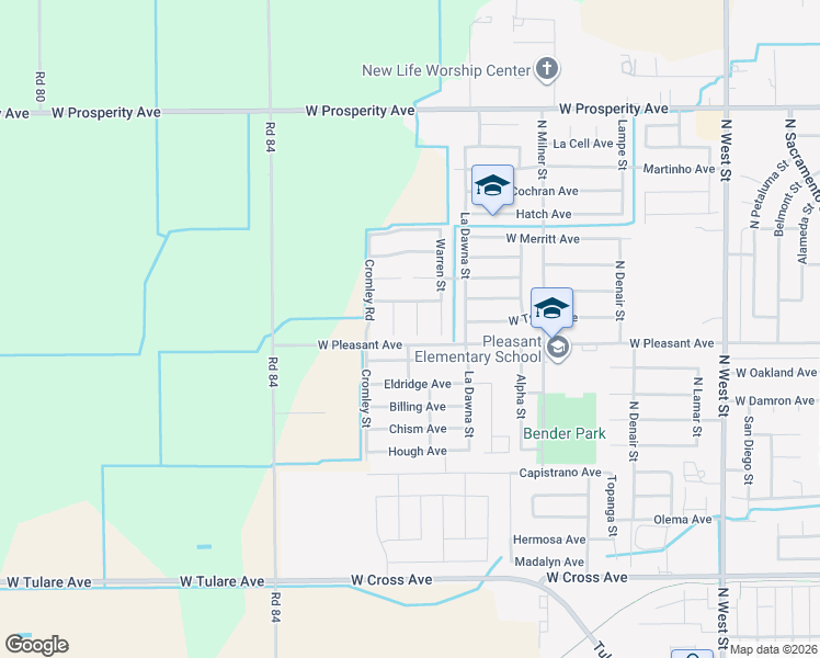 map of restaurants, bars, coffee shops, grocery stores, and more near 923 Randle Court in Tulare