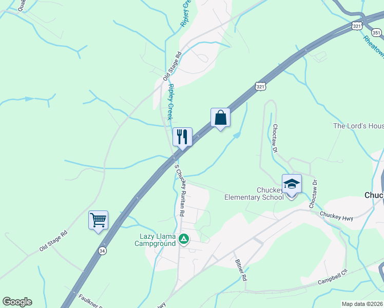 map of restaurants, bars, coffee shops, grocery stores, and more near 8300-8362 E Andrew Johnson Hwy in Chuckey