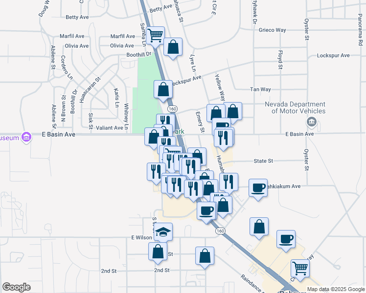 map of restaurants, bars, coffee shops, grocery stores, and more near 2 Nevada State Road 160 in Pahrump