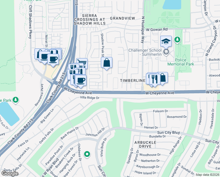 map of restaurants, bars, coffee shops, grocery stores, and more near 3280 Grayson Lake Court in Las Vegas