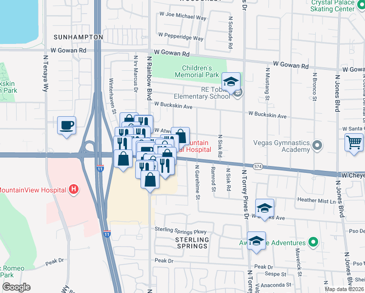 map of restaurants, bars, coffee shops, grocery stores, and more near 3246 North Serene Drive in Las Vegas