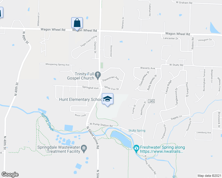 map of restaurants, bars, coffee shops, grocery stores, and more near 2654 Adel Avenue in Springdale