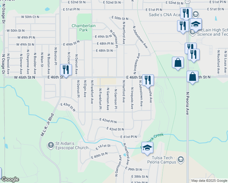 map of restaurants, bars, coffee shops, grocery stores, and more near 4371 North Garrison Avenue in Tulsa