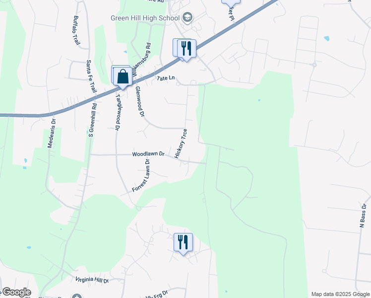 map of restaurants, bars, coffee shops, grocery stores, and more near 202 Hickory Trace in Mt. Juliet