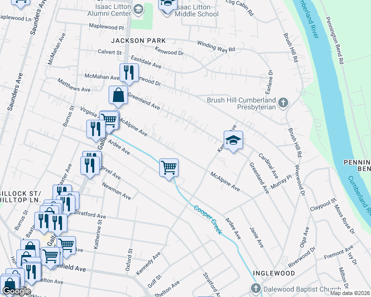 map of restaurants, bars, coffee shops, grocery stores, and more near 1213 McAlpine Avenue in Nashville