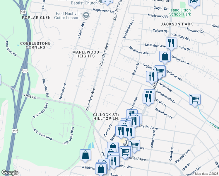 map of restaurants, bars, coffee shops, grocery stores, and more near 1048 Horseshoe Drive in Nashville