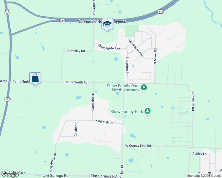map of restaurants, bars, coffee shops, grocery stores, and more near 8309 Carrie Smith Road in Springdale