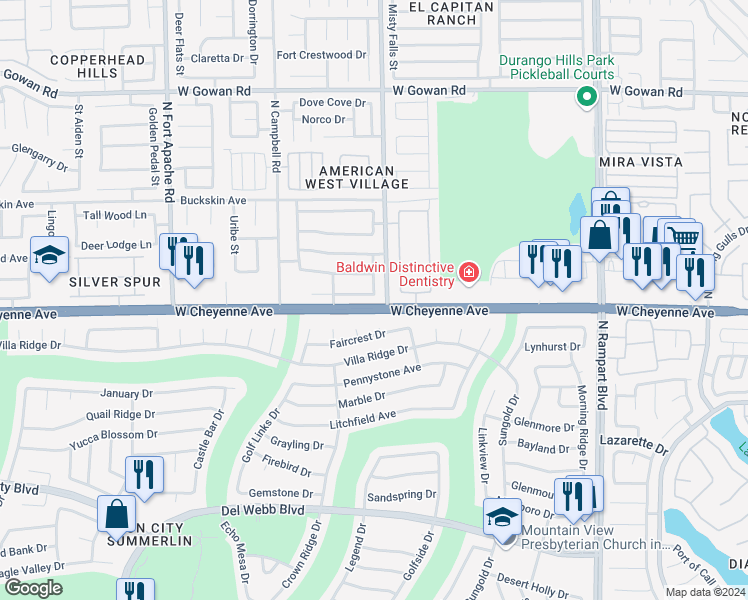 map of restaurants, bars, coffee shops, grocery stores, and more near 8901 Dolente Avenue in Las Vegas