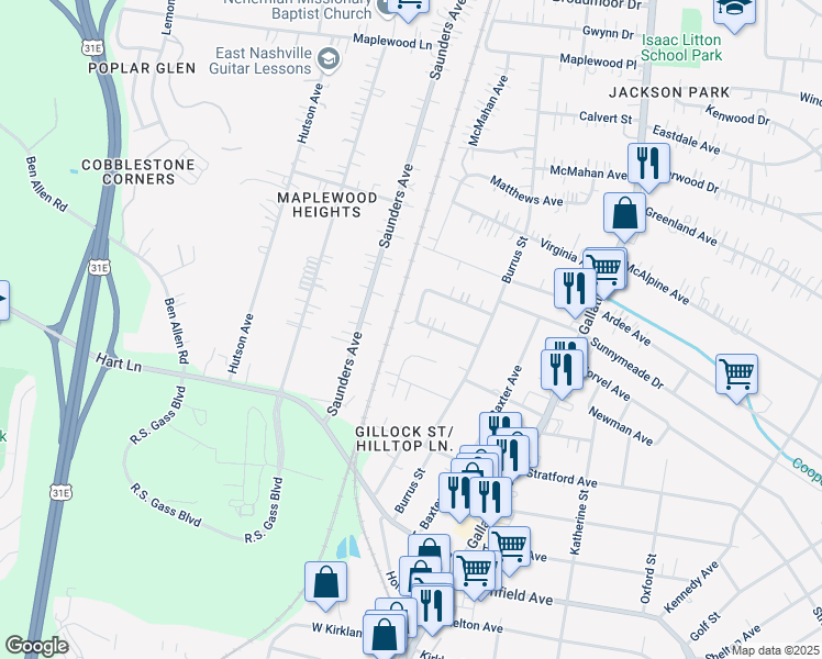 map of restaurants, bars, coffee shops, grocery stores, and more near 1046 Horseshoe Drive in Nashville