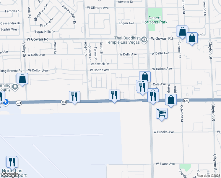 map of restaurants, bars, coffee shops, grocery stores, and more near 3272 Cheyenne Gardens Way in North Las Vegas