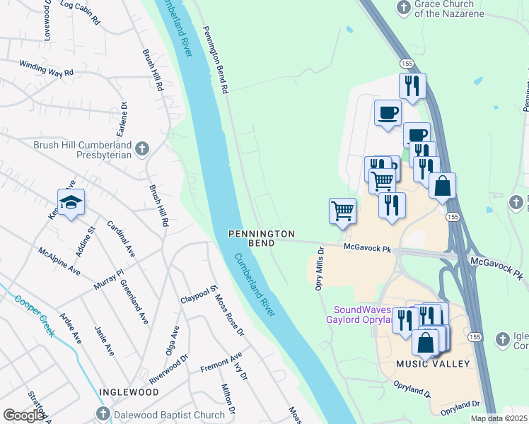 map of restaurants, bars, coffee shops, grocery stores, and more near 2218 Pennington Bend Road in Nashville