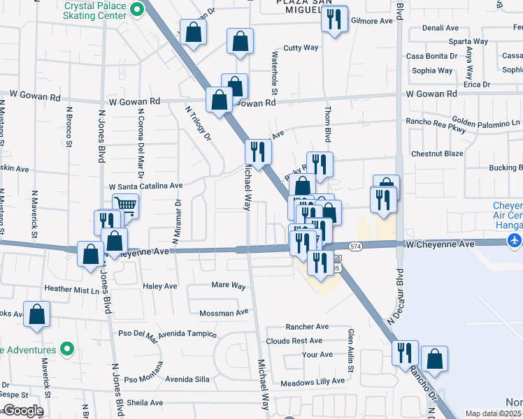 map of restaurants, bars, coffee shops, grocery stores, and more near 3237 Arlene Way in Las Vegas