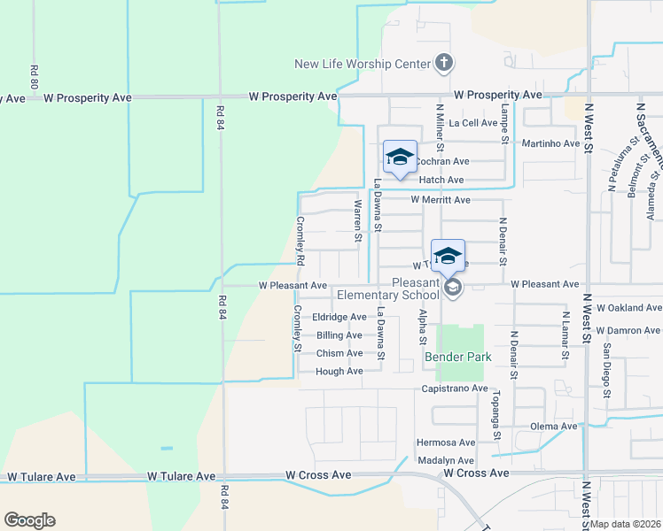 map of restaurants, bars, coffee shops, grocery stores, and more near 923 Randle Court in Tulare
