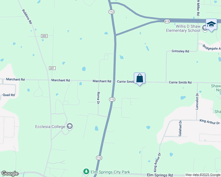 map of restaurants, bars, coffee shops, grocery stores, and more near 3604 Arkansas 112 in Springdale