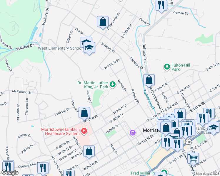 map of restaurants, bars, coffee shops, grocery stores, and more near 350 West 9th North Street in Morristown