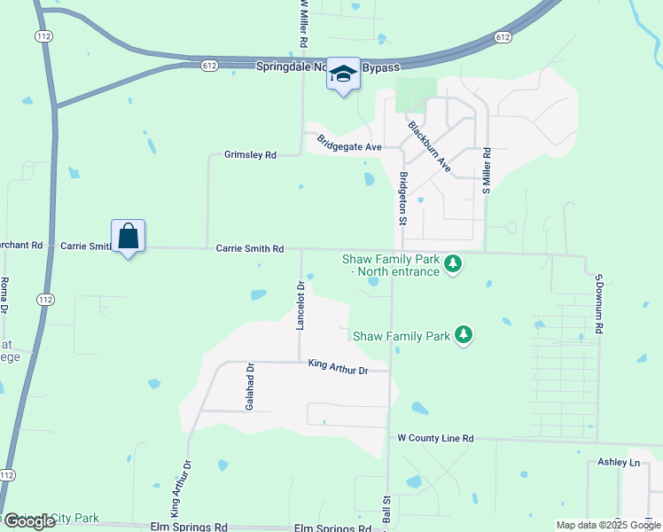 map of restaurants, bars, coffee shops, grocery stores, and more near 8309 Carrie Smith Road in Springdale