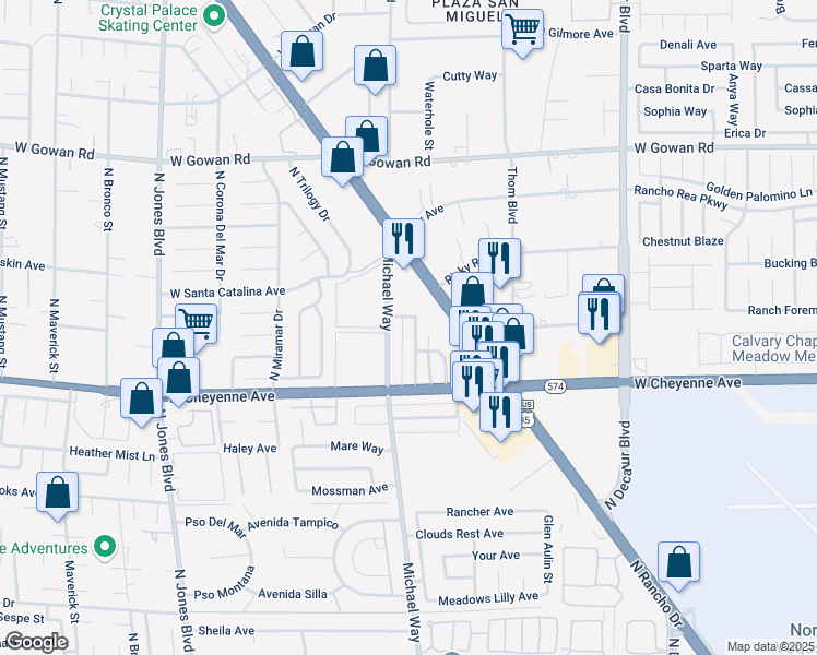 map of restaurants, bars, coffee shops, grocery stores, and more near 3237 Arlene Way in Las Vegas