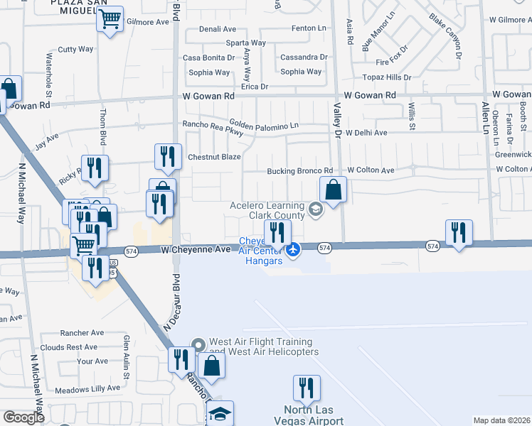 map of restaurants, bars, coffee shops, grocery stores, and more near 4453 Ranch Foreman Road in North Las Vegas