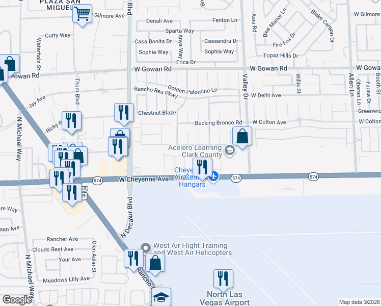 map of restaurants, bars, coffee shops, grocery stores, and more near 4513 Ranch Foreman Road in North Las Vegas
