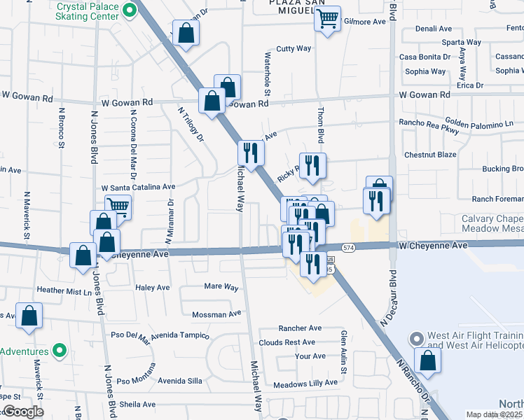 map of restaurants, bars, coffee shops, grocery stores, and more near 3240 Arlene Way in Las Vegas
