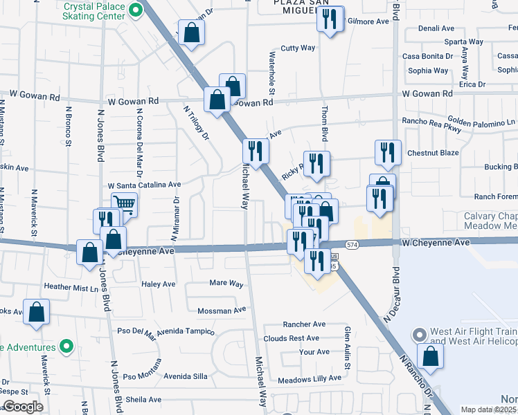 map of restaurants, bars, coffee shops, grocery stores, and more near 3236 North Michael Way in Las Vegas