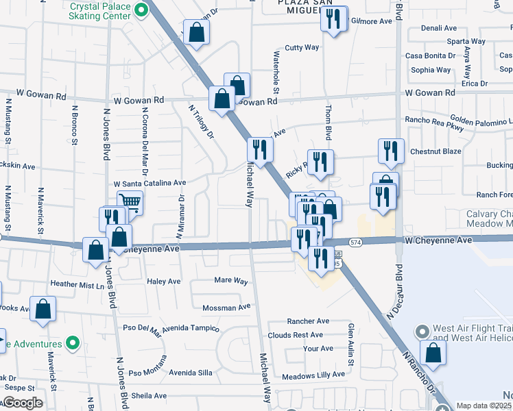 map of restaurants, bars, coffee shops, grocery stores, and more near 3236 Michael Way in Las Vegas